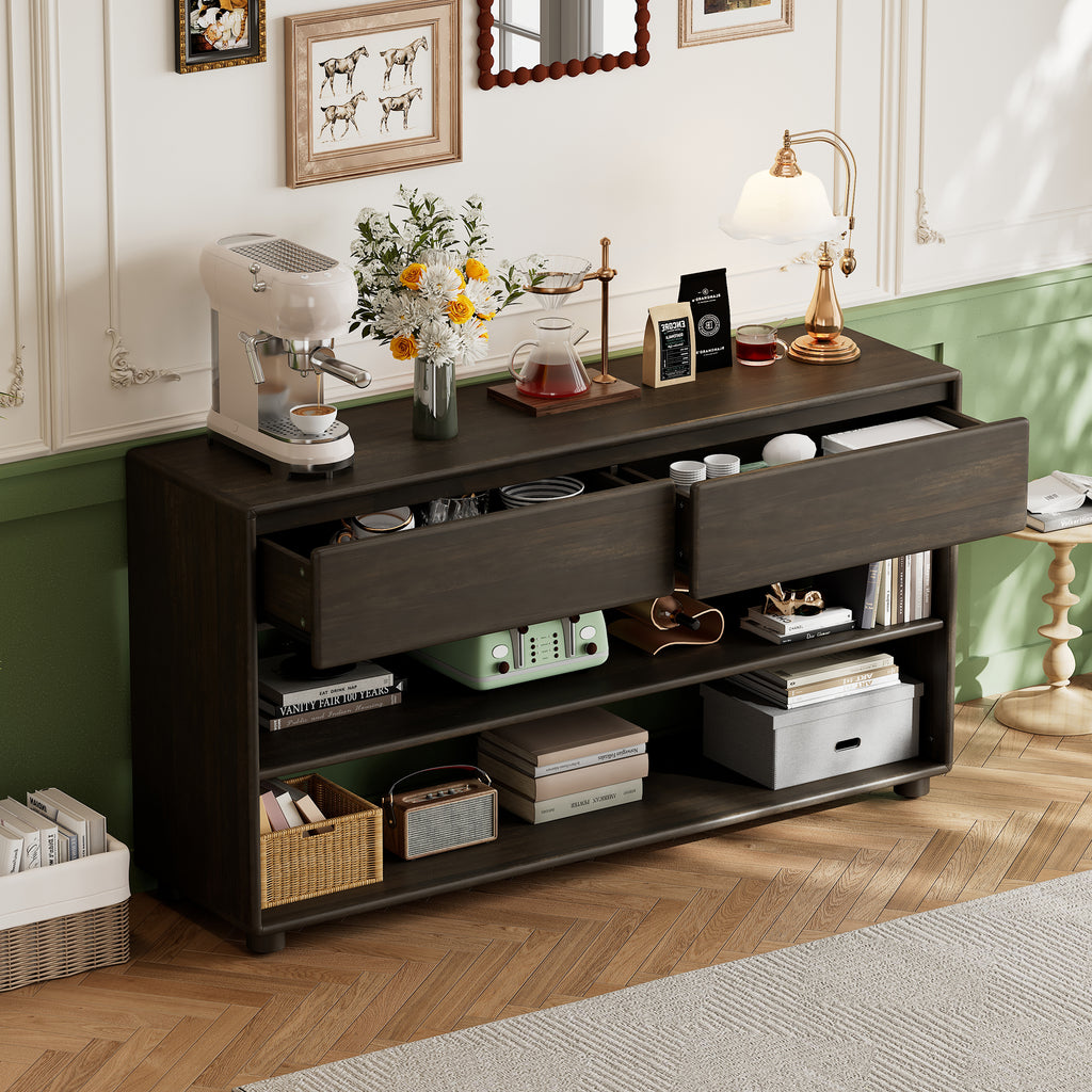TREXM Console Table for Entryway, Vintage Entryway Table with Drawers and Shelves, Perfect Console Tables with Storage for Entryway, Hallway, Living Room (Espresso)