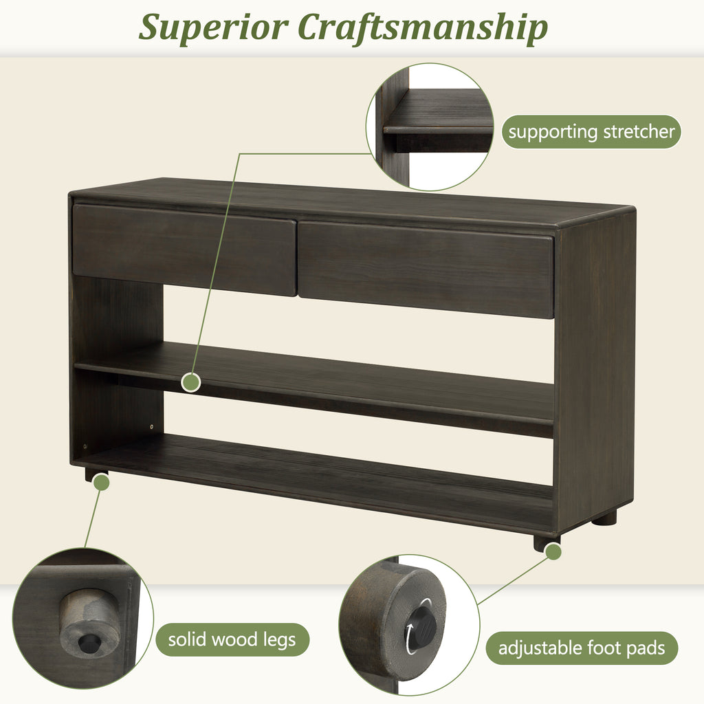 TREXM Console Table for Entryway, Vintage Entryway Table with Drawers and Shelves, Perfect Console Tables with Storage for Entryway, Hallway, Living Room (Espresso)