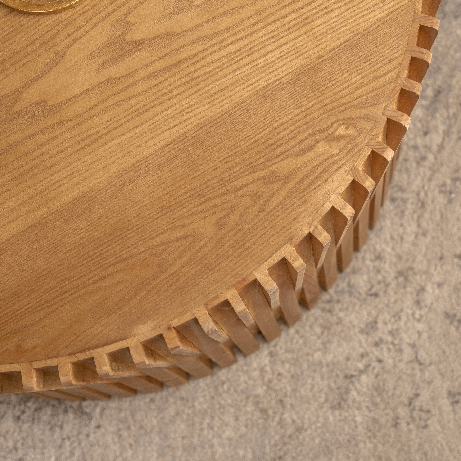 Vintage Fashion Style Cylindrical Nesting Coffee Table Set with Vertical Textured Embossed Design for Living Room, Office and Dining Room, Natural (Set of 2)