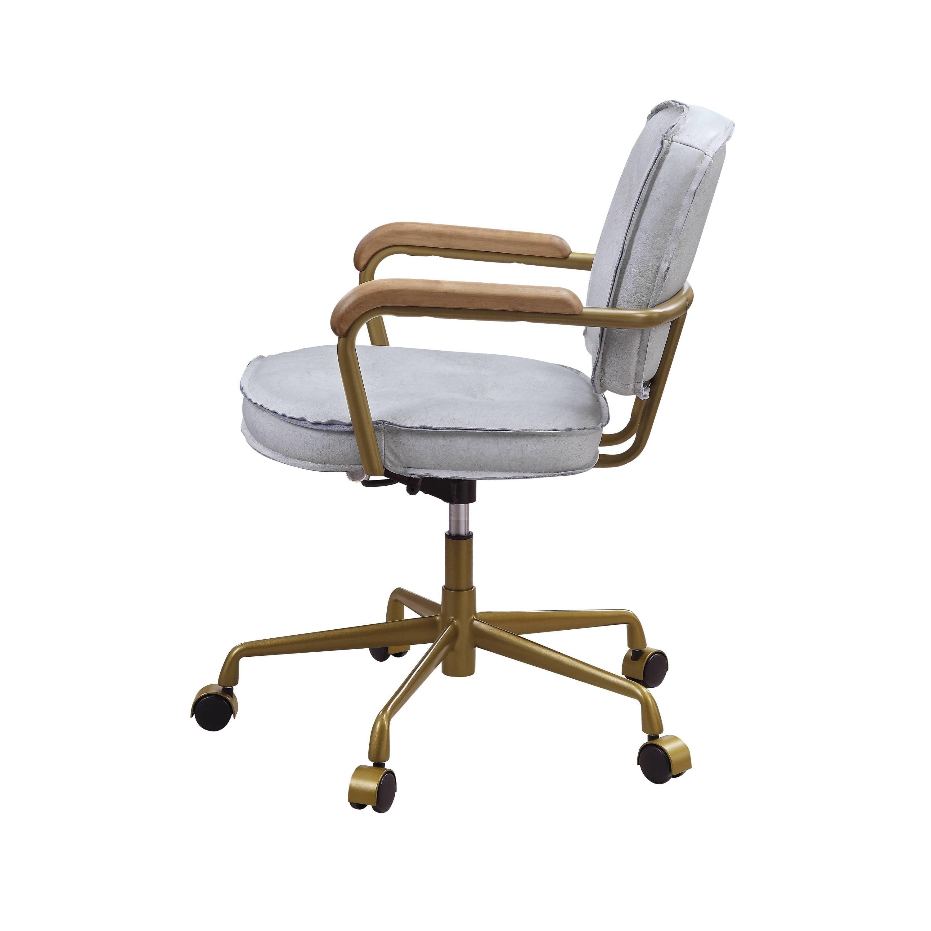 Elegant Vintage White Top Grain Leather Office Chair.