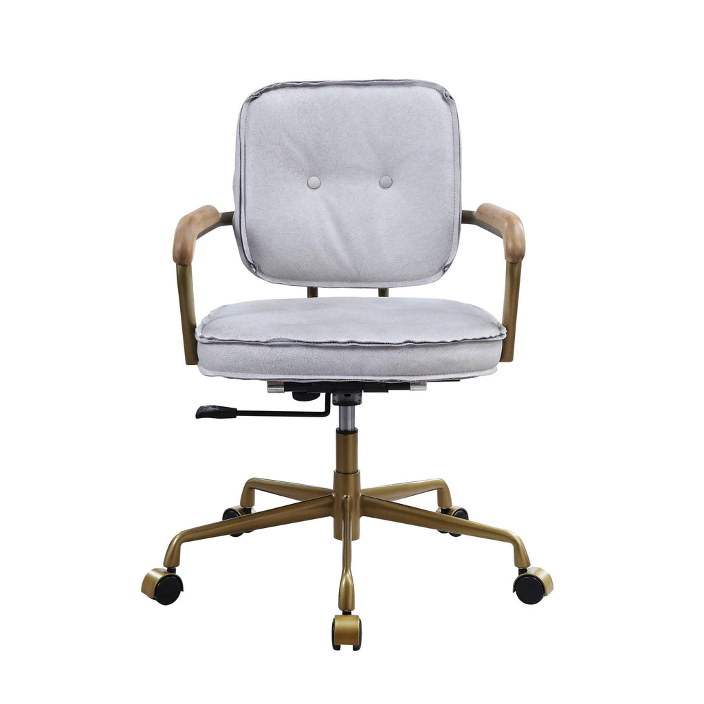 Elegant Vintage White Top Grain Leather Office Chair.