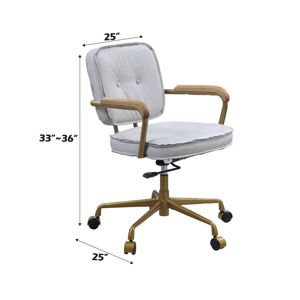 Elegant Vintage White Top Grain Leather Office Chair.