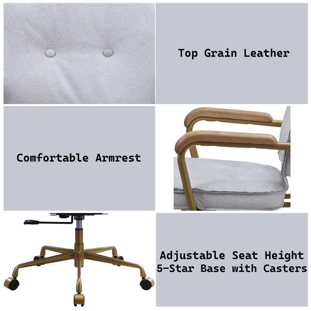 Elegant Vintage White Top Grain Leather Office Chair.