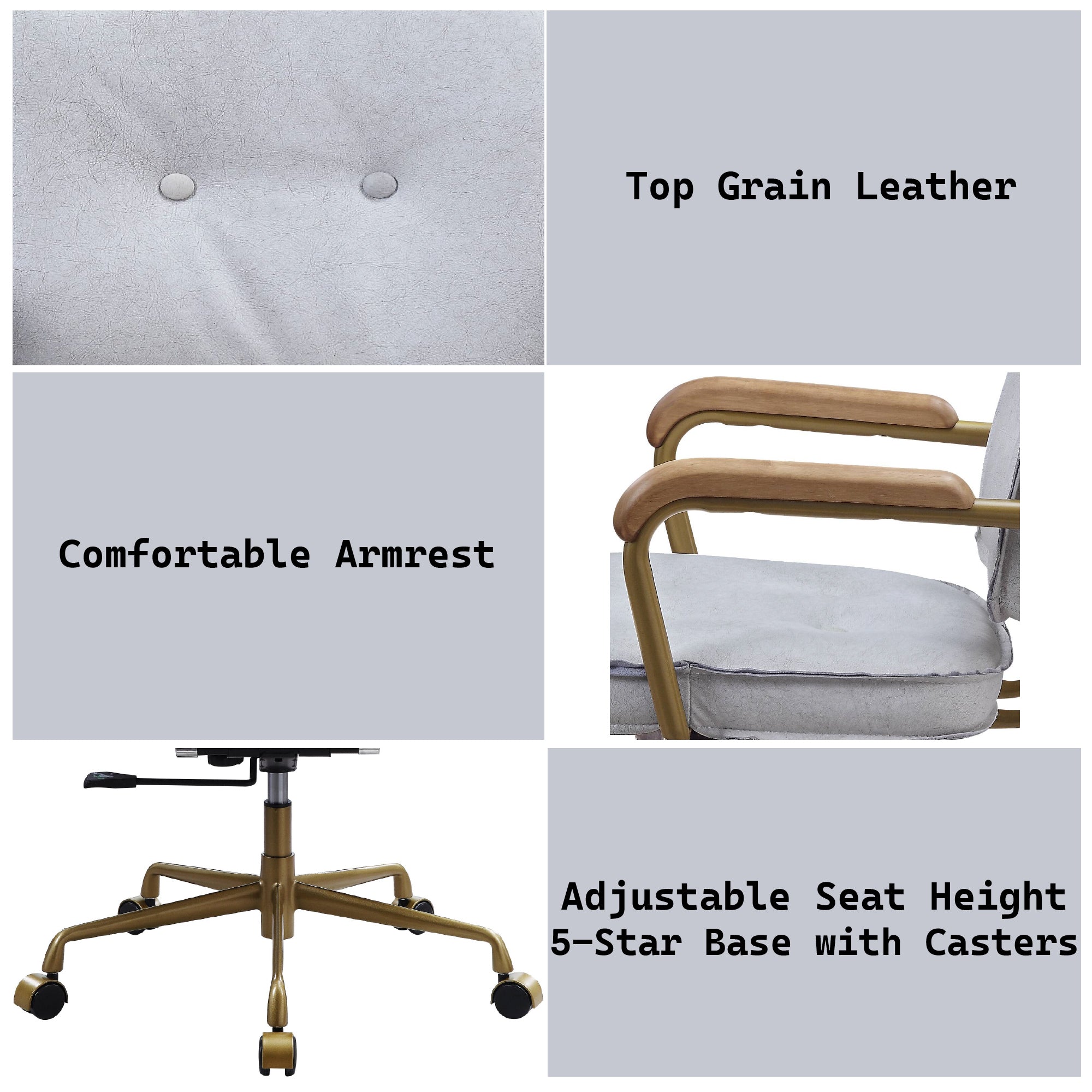 Siecross Vintage White Top Grain Leather Office Chair