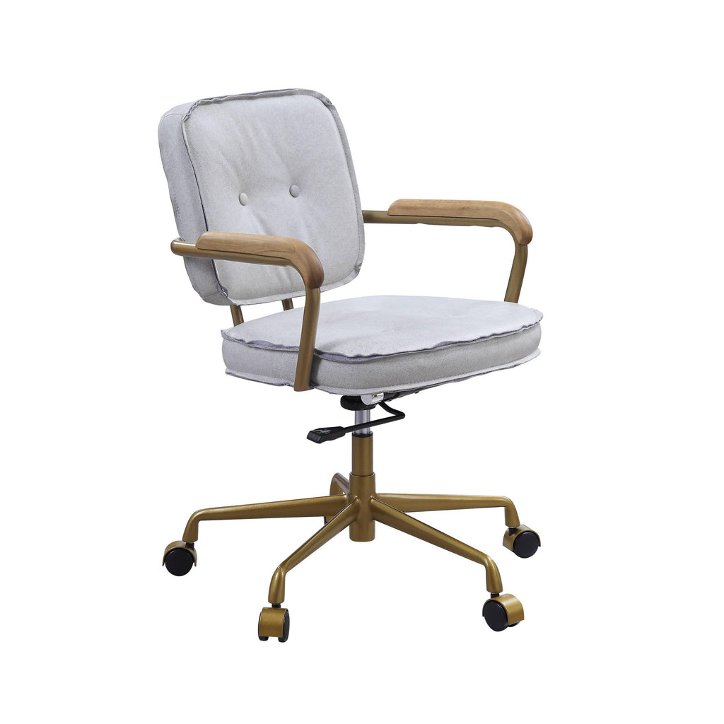 Elegant Vintage White Top Grain Leather Office Chair.