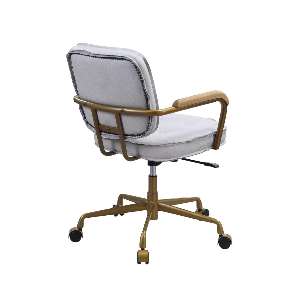 Elegant Vintage White Top Grain Leather Office Chair.