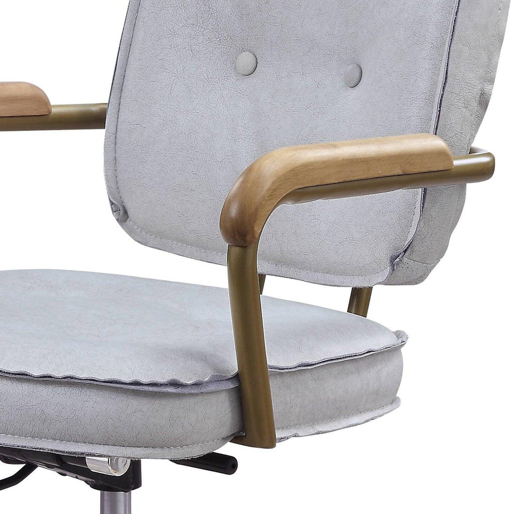 Elegant Vintage White Top Grain Leather Office Chair.