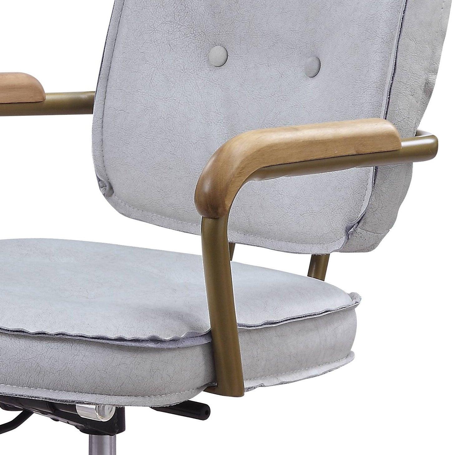 Elegant Vintage White Top Grain Leather Office Chair.