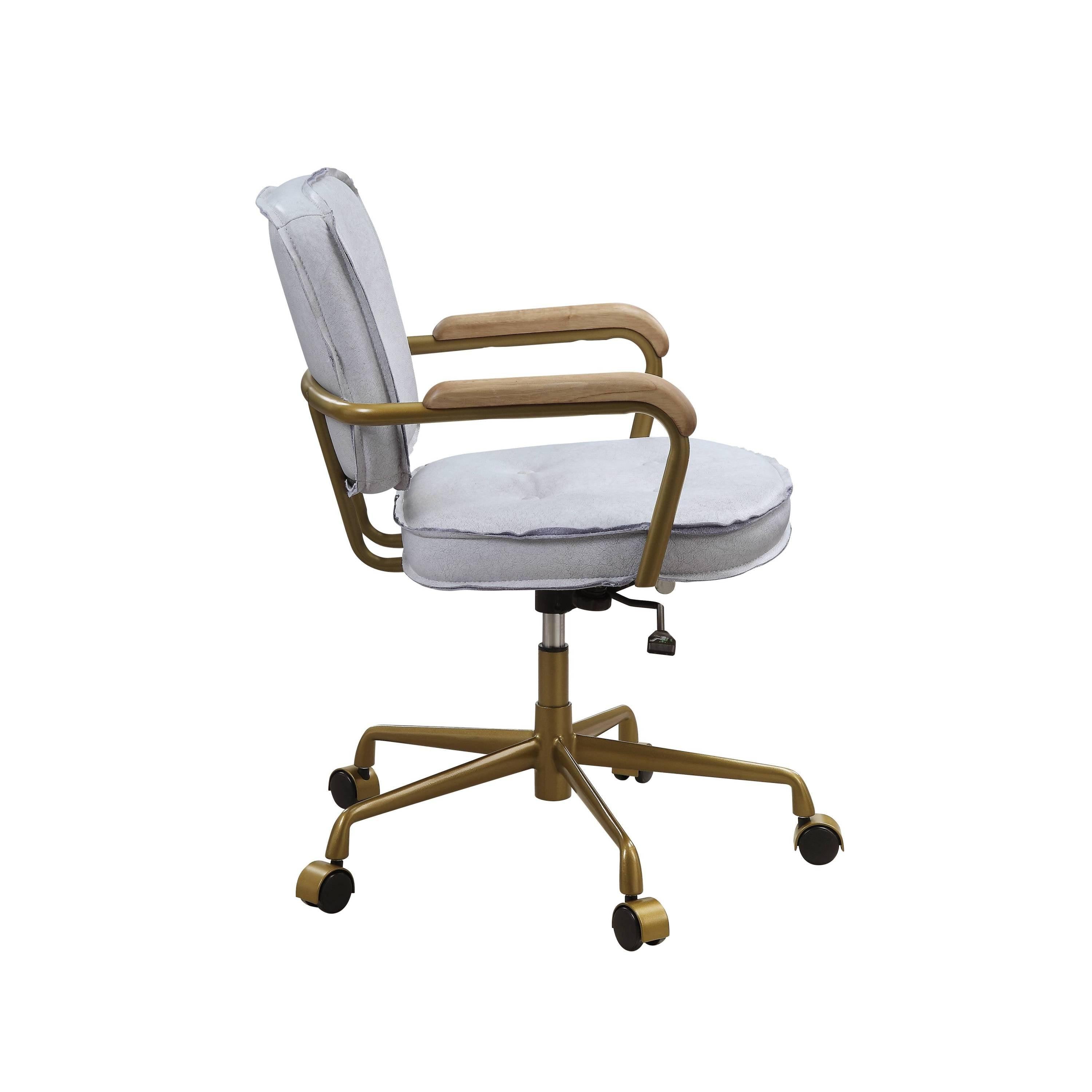 Elegant Vintage White Top Grain Leather Office Chair.