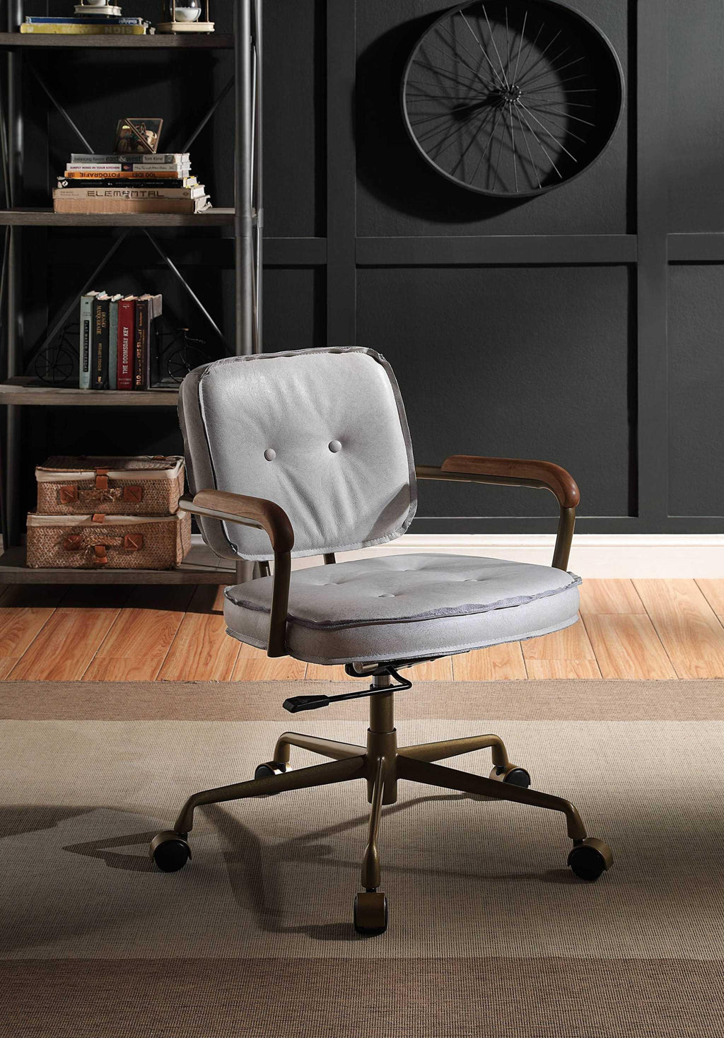 Elegant Vintage White Top Grain Leather Office Chair.