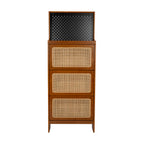 Rattan Shoe Cabinet for Entryway, Free Standing Shoe Rack with 3 Flip Drawers & Black Pegboard, Hidden Narrow Shoe Cabinet for Entrance Hallway, 24.88"W x 7.88" D x 65"H