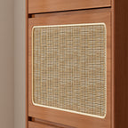 Rattan Shoe Cabinet for Entryway, Free Standing Shoe Rack with 3 Flip Drawers & Black Pegboard, Hidden Narrow Shoe Cabinet for Entrance Hallway, 24.88"W x 7.88" D x 65"H