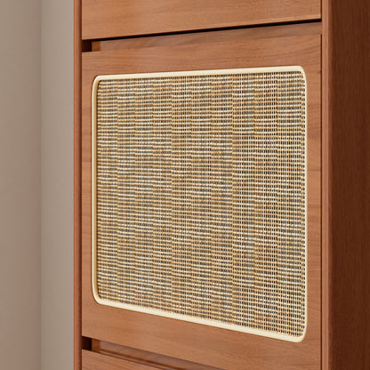 Rattan Shoe Cabinet for Entryway, Free Standing Shoe Rack with 3 Flip Drawers & Black Pegboard, Hidden Narrow Shoe Cabinet for Entrance Hallway, 24.88"W x 7.88" D x 65"H