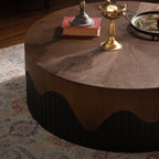 38.97' Round Coffee Table Handcrafted Relief Sturdy Pedestal Wooden Tea Table for Living Room no need to Assemble