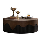 38.97' Round Coffee Table Handcrafted Relief Sturdy Pedestal Wooden Tea Table for Living Room no need to Assemble