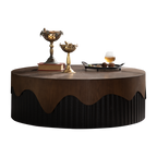 38.97' Round Coffee Table Handcrafted Relief Sturdy Pedestal Wooden Tea Table for Living Room no need to Assemble