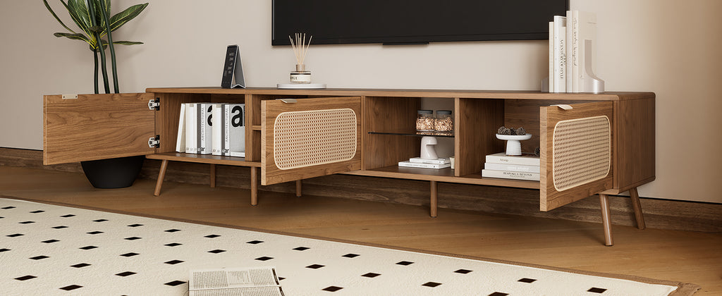 78' TV Stand for 75/80/85 inch TV, Console with Ample Storage for Living Room, Bedroom, Entertainment Center with Open Shelf