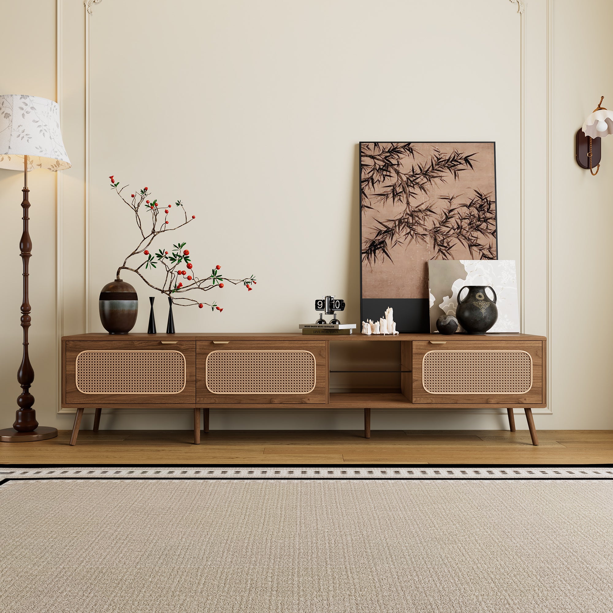 78' TV Stand for 75/80/85 inch TV, Console with Ample Storage for Living Room, Bedroom, Entertainment Center with Open Shelf