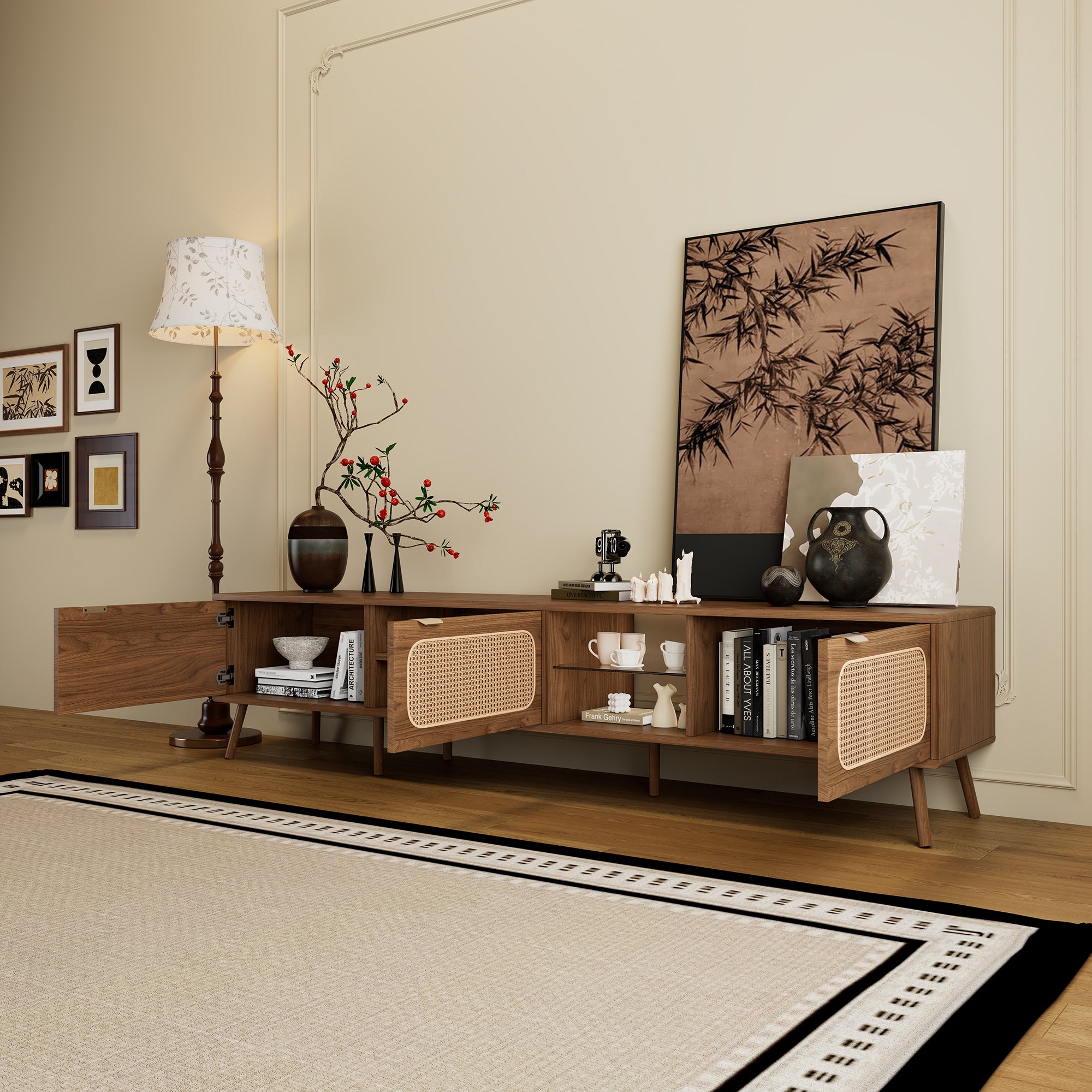 78' TV Stand for 75/80/85 inch TV, Console with Ample Storage for Living Room, Bedroom, Entertainment Center with Open Shelf