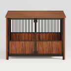 43 Walnut Fluted Wood Furniture Style Dog Crate for Large & Medium Dogs - Double Door Design, Decorative Pet House & Indoor Side End Table.