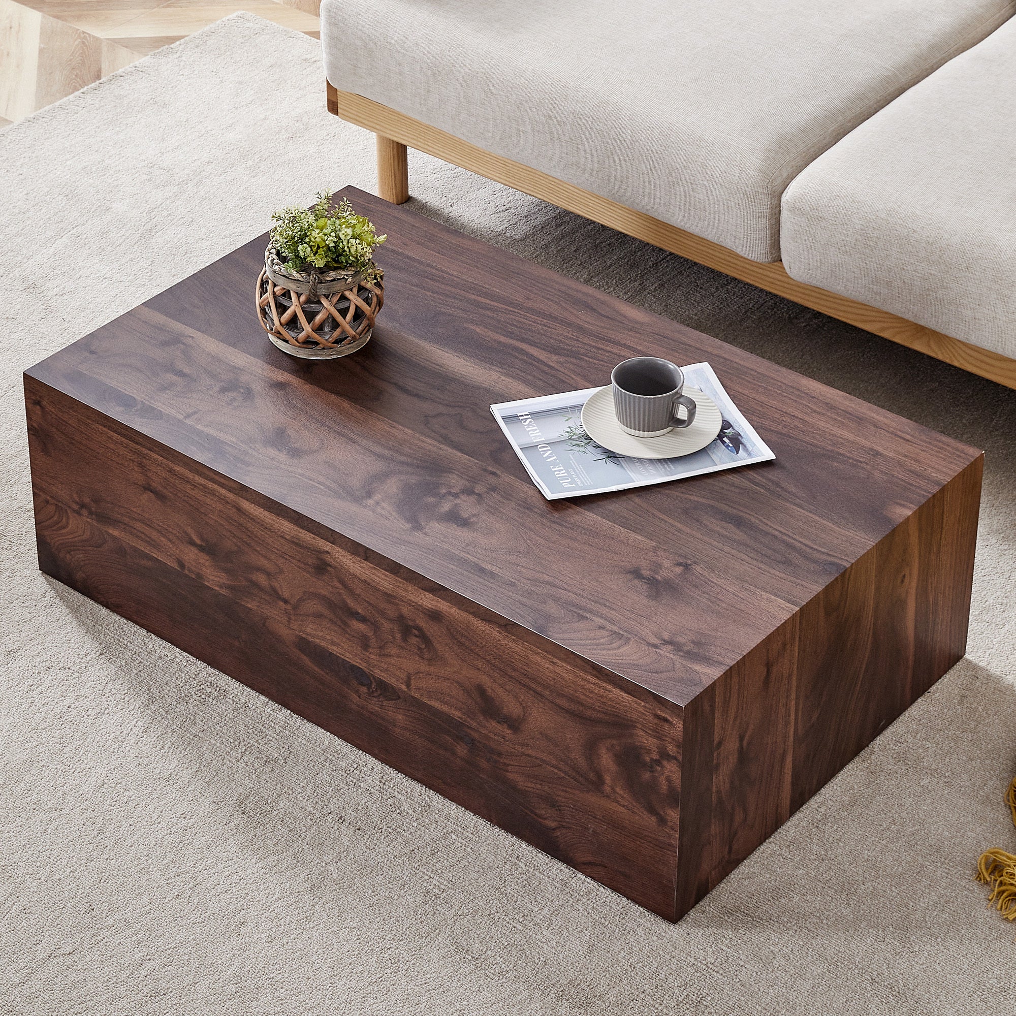 39.3*23.6*12 Inch Walnut Wood Grain MDF Coffee Table - Luxurious Design, Perfect Living Room Accent.Fashion texture design coffee table, suitable for various situations and scenes.W1151P231619 Coffee Table