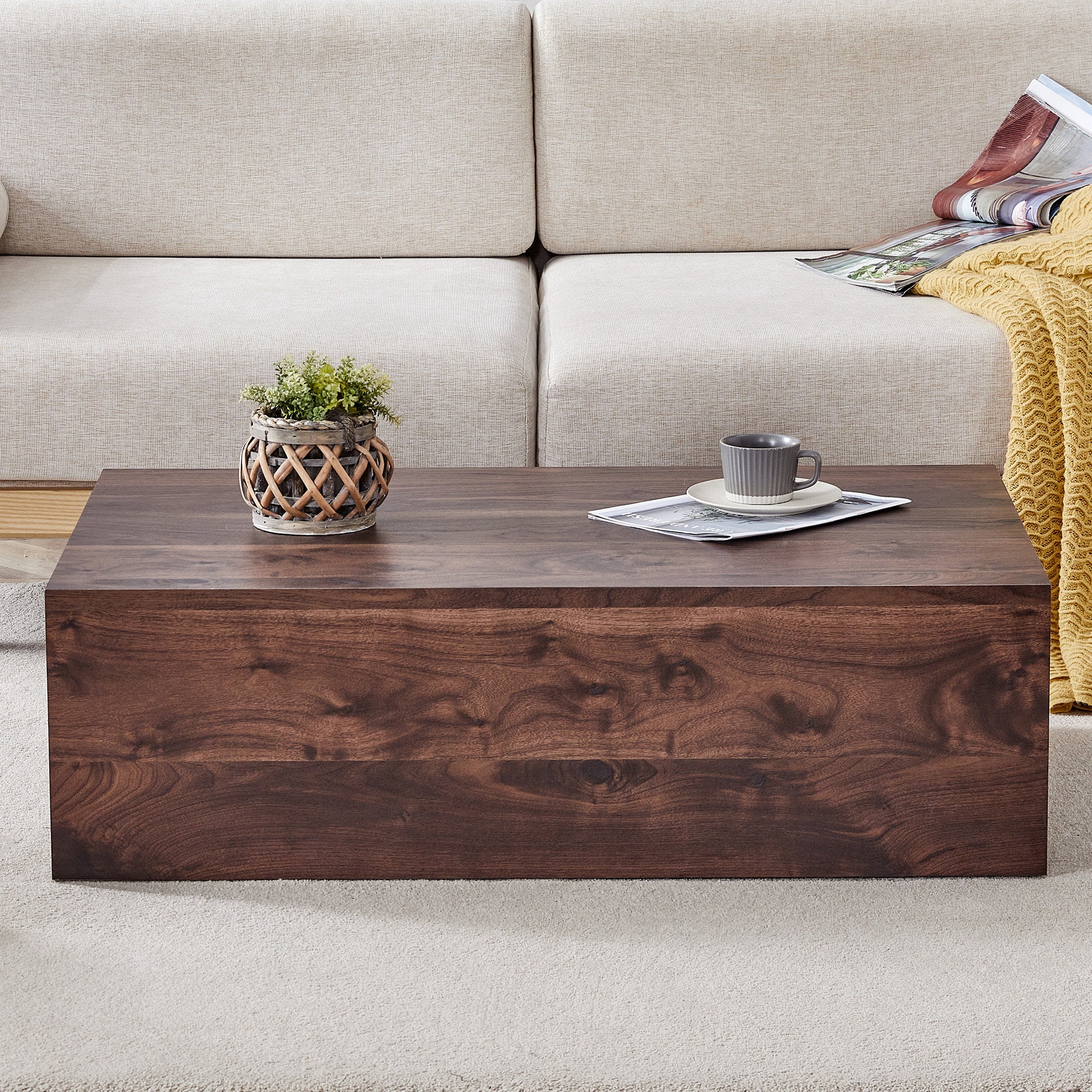 39.3*23.6*12 Inch Walnut Wood Grain MDF Coffee Table - Luxurious Design, Perfect Living Room Accent.Fashion texture design coffee table, suitable for various situations and scenes.W1151P231619 Coffee Table