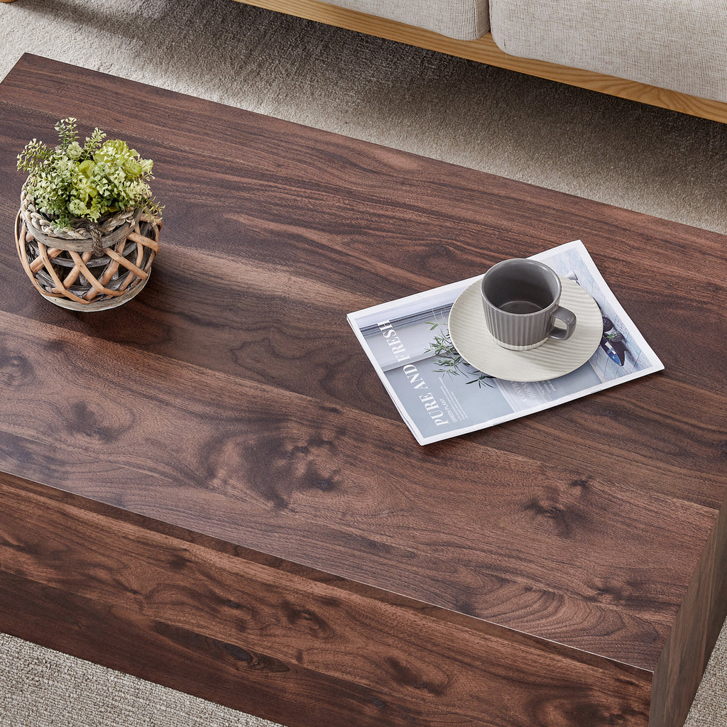 39.3*23.6*12 Inch Walnut Wood Grain MDF Coffee Table - Luxurious Design, Perfect Living Room Accent.Fashion texture design coffee table, suitable for various situations and scenes.W1151P231619 Coffee Table