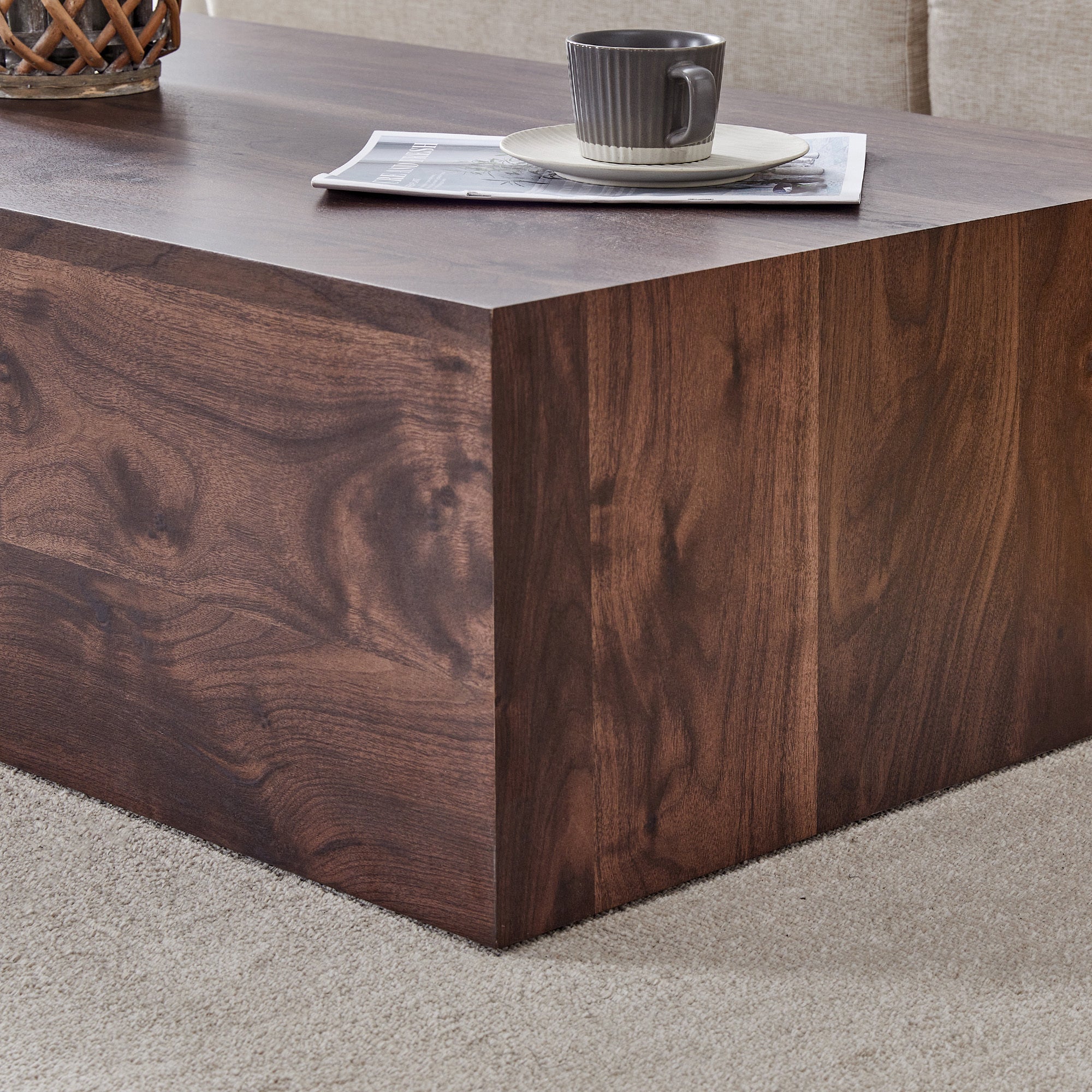 39.3*23.6*12 Inch Walnut Wood Grain MDF Coffee Table - Luxurious Design, Perfect Living Room Accent.Fashion texture design coffee table, suitable for various situations and scenes.W1151P231619 Coffee Table