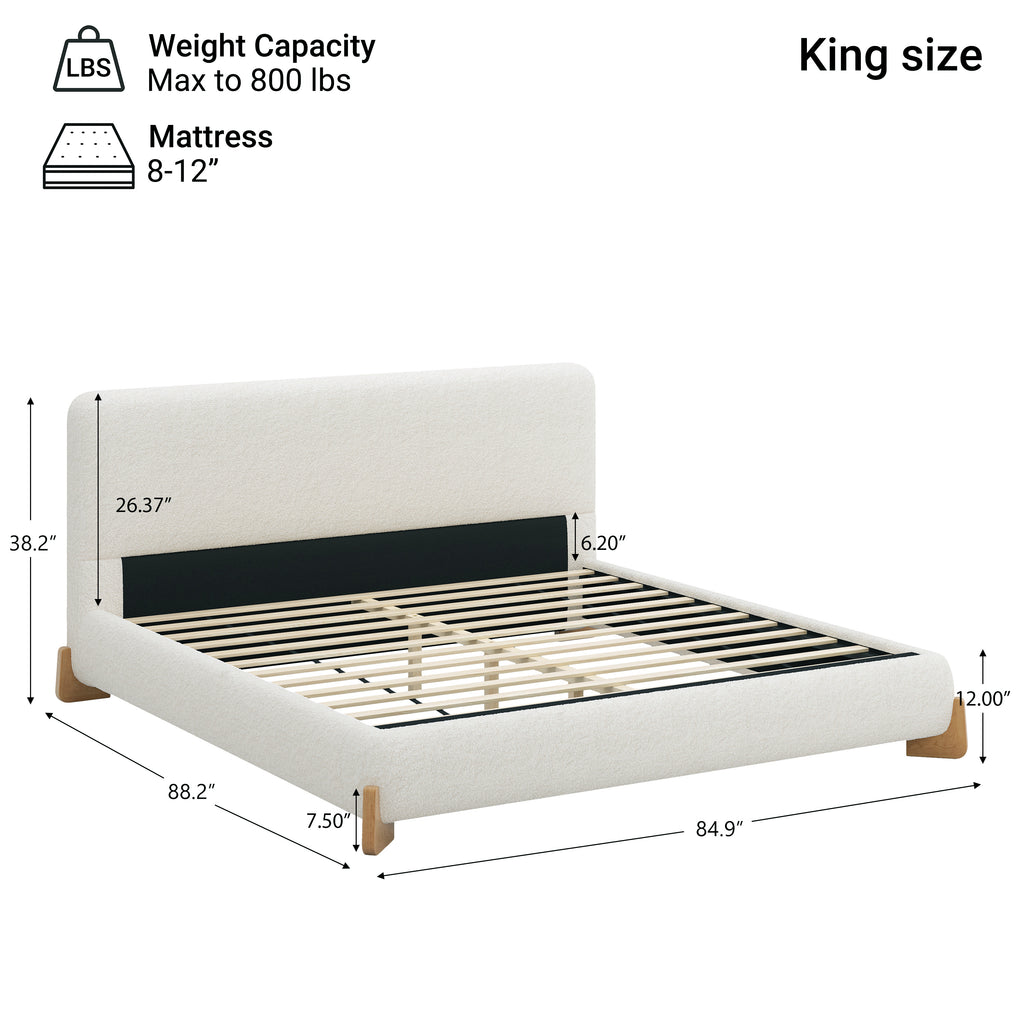 Elegant Boucle Upholstered Bed, A Luxurious and Comfortable Bedroom Centerpiece, King Size, White Bed Frame