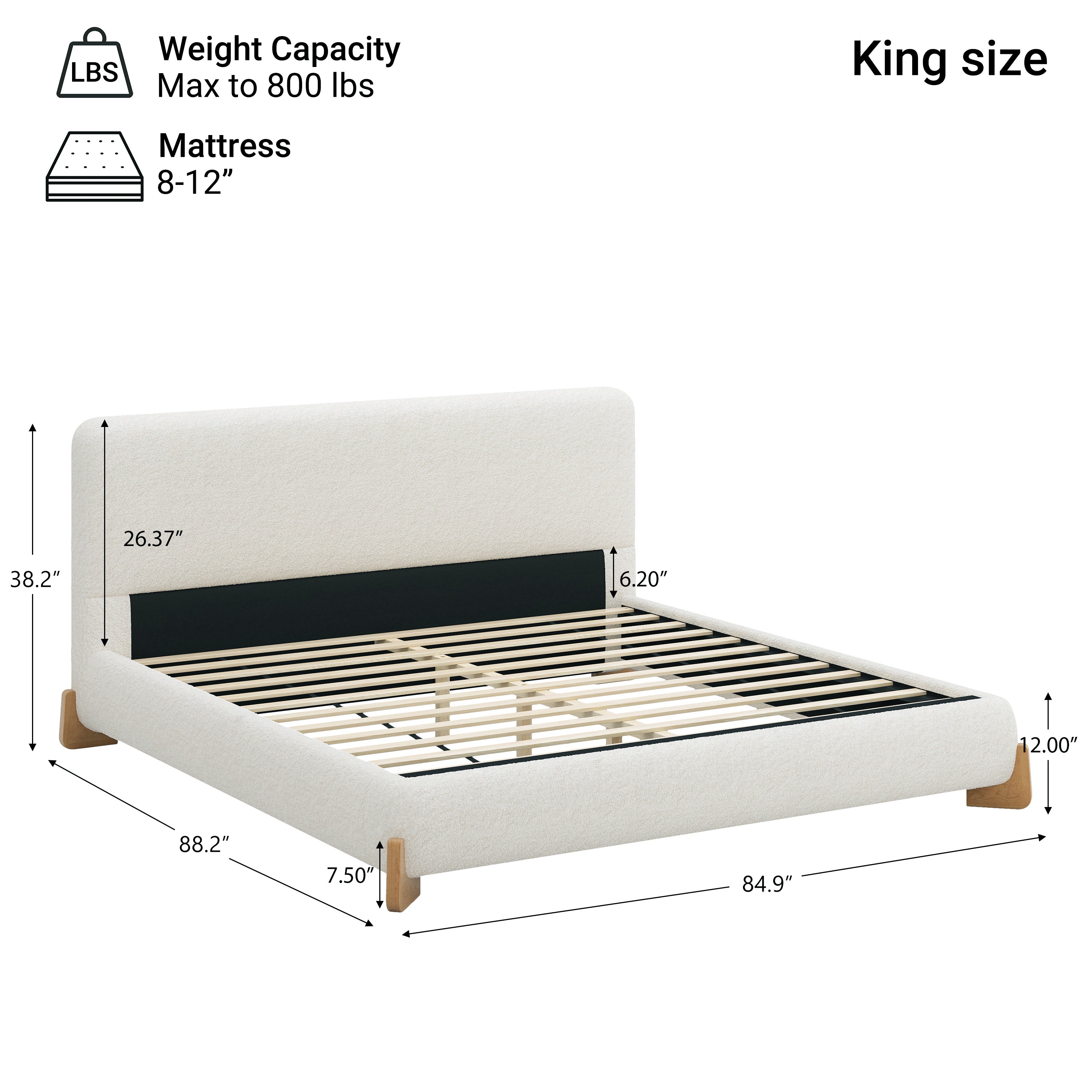 Elegant Boucle Upholstered Bed, A Luxurious and Comfortable Bedroom Centerpiece, King Size, White Bed Frame