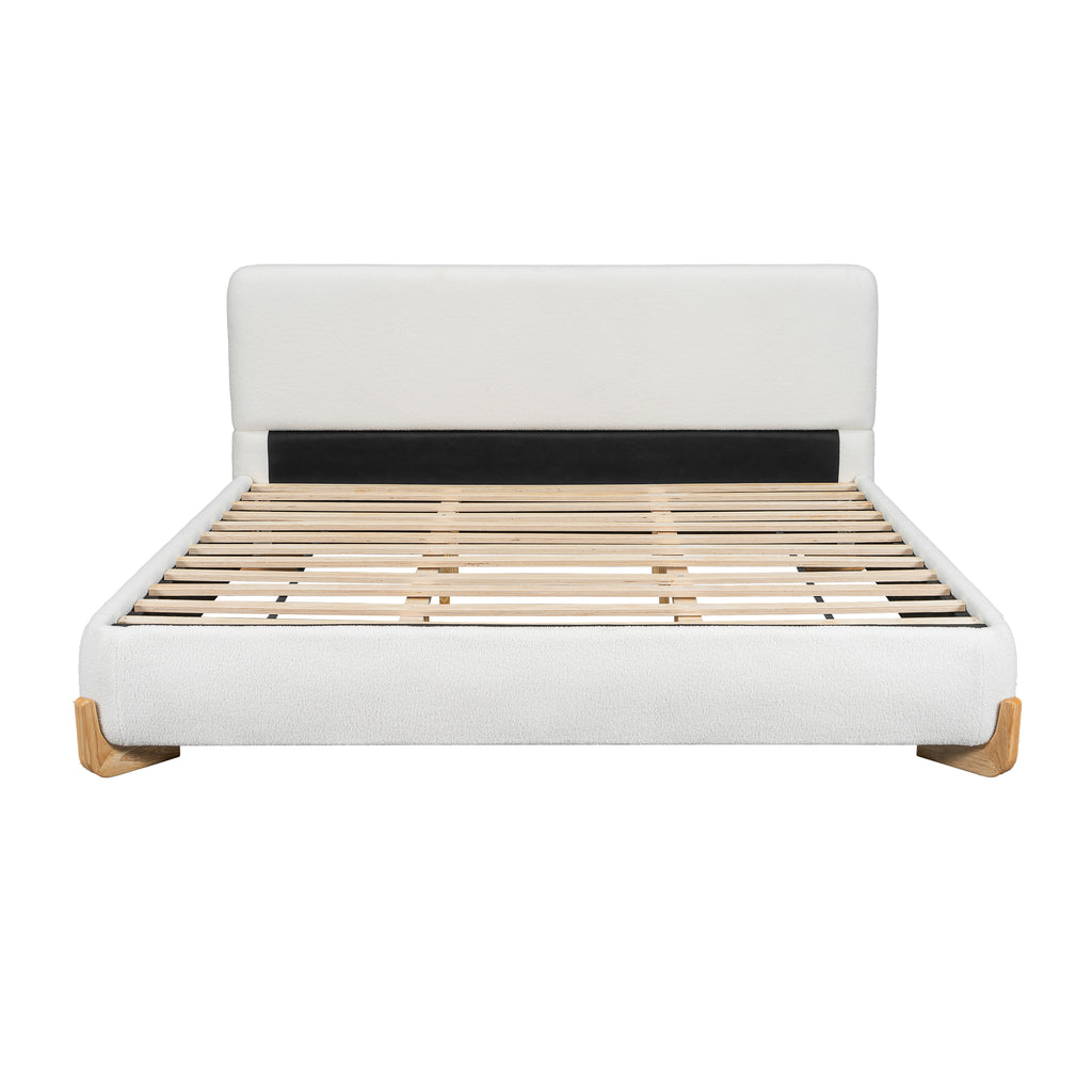 Elegant Boucle Upholstered Bed, A Luxurious and Comfortable Bedroom Centerpiece, King Size, White Bed Frame