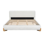 Elegant Boucle Upholstered Bed, A Luxurious and Comfortable Bedroom Centerpiece, King Size, White Bed Frame