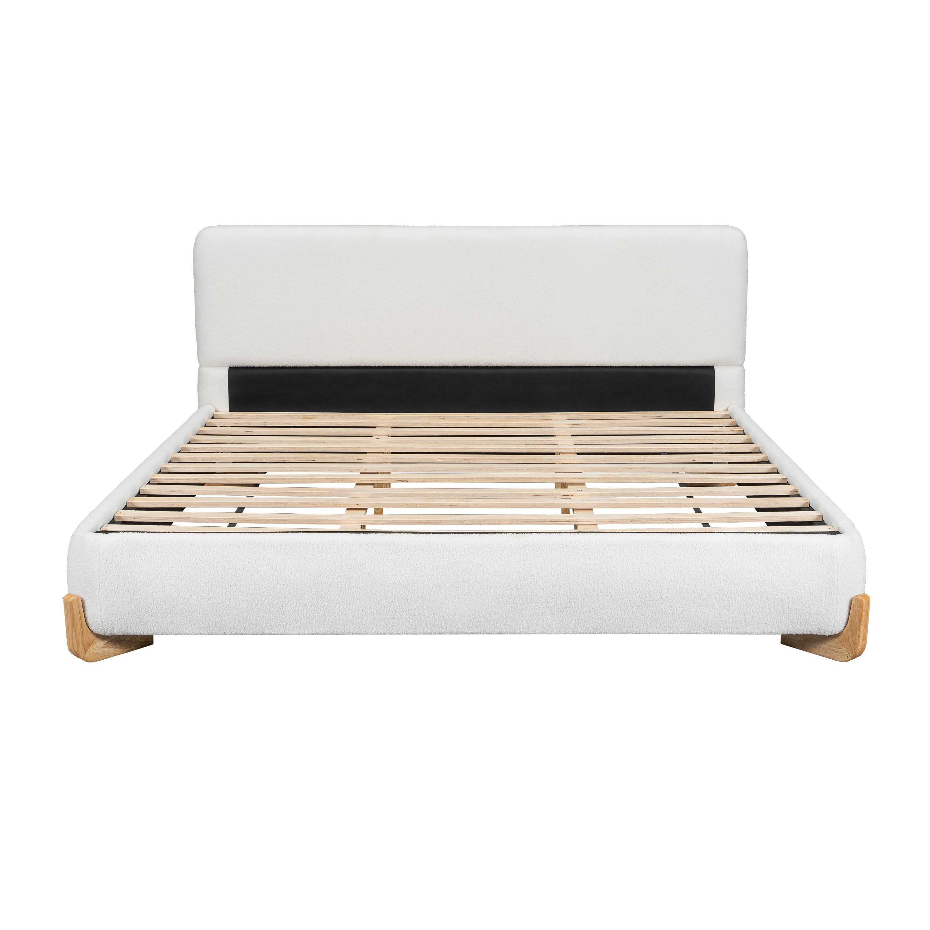 Elegant Boucle Upholstered Bed, A Luxurious and Comfortable Bedroom Centerpiece, King Size, White Bed Frame