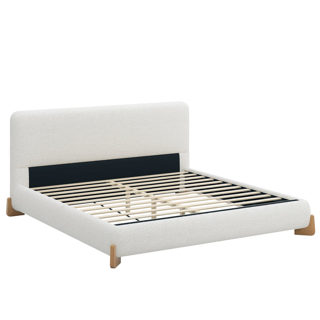 Elegant Boucle Upholstered Bed, A Luxurious and Comfortable Bedroom Centerpiece, King Size, White Bed Frame