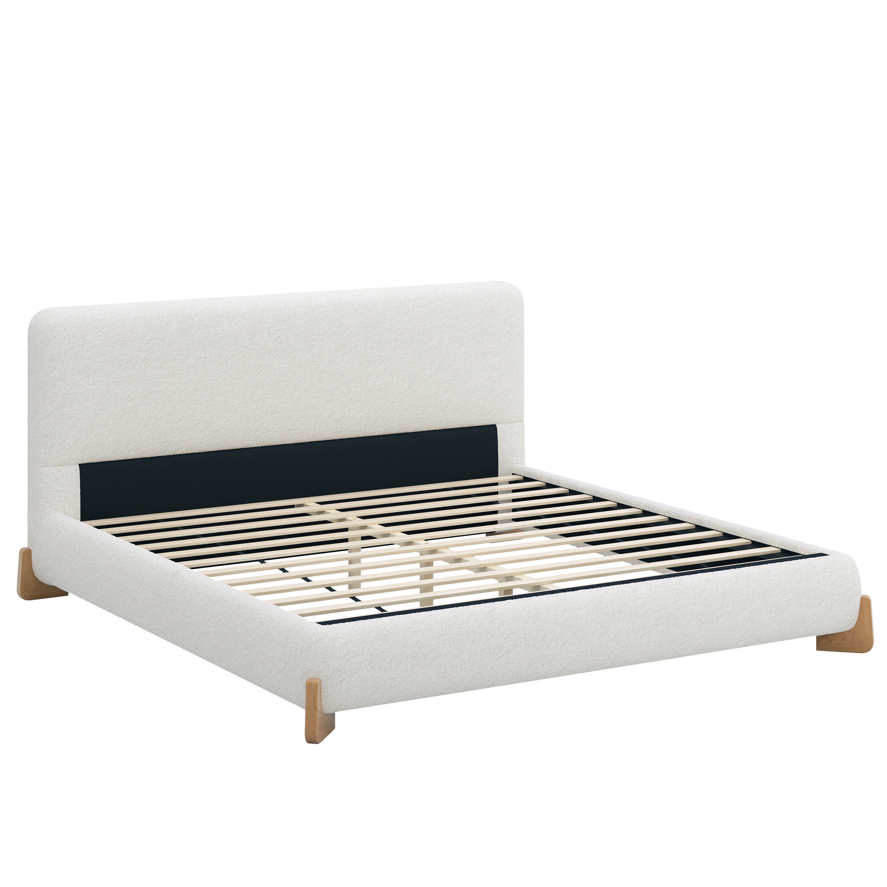 Elegant Boucle Upholstered Bed, A Luxurious and Comfortable Bedroom Centerpiece, King Size, White Bed Frame
