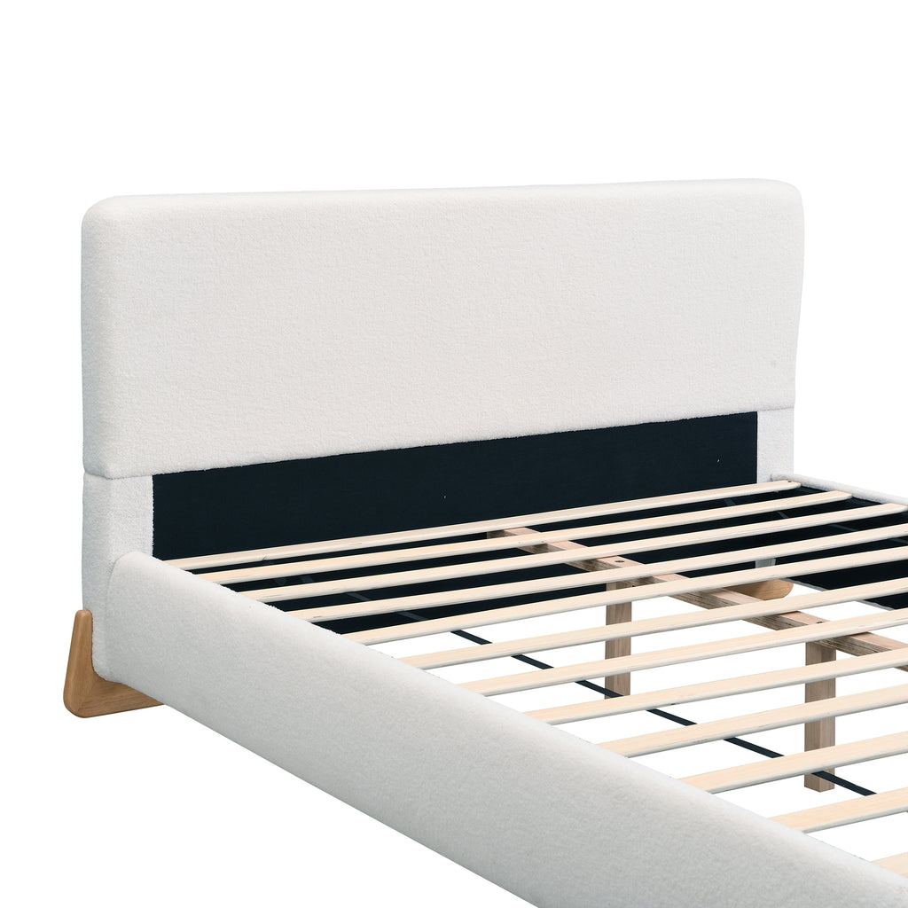 Elegant Boucle Upholstered Bed, A Luxurious and Comfortable Bedroom Centerpiece, King Size, White Bed Frame