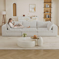 Elegant White Corduroy Cloud Sofa with Deep Seats.