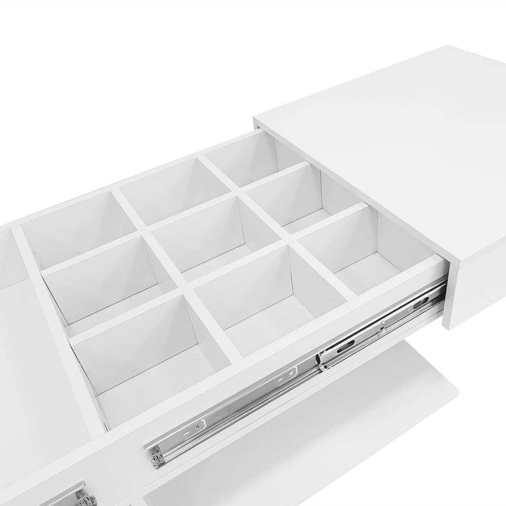 U-Can 41.3''-76.7'' Extendable Coffee Table, Efficient Central Coffee Table with Multiple Storage Compartments, Multifunctional Adjustable Coffee Table with Hidden Storage Space for Living Room