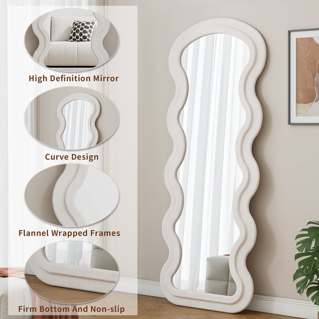 Flannel Full Length Wave Floor Mirror for Bedroom living room Hanging or Against The Wall(white)