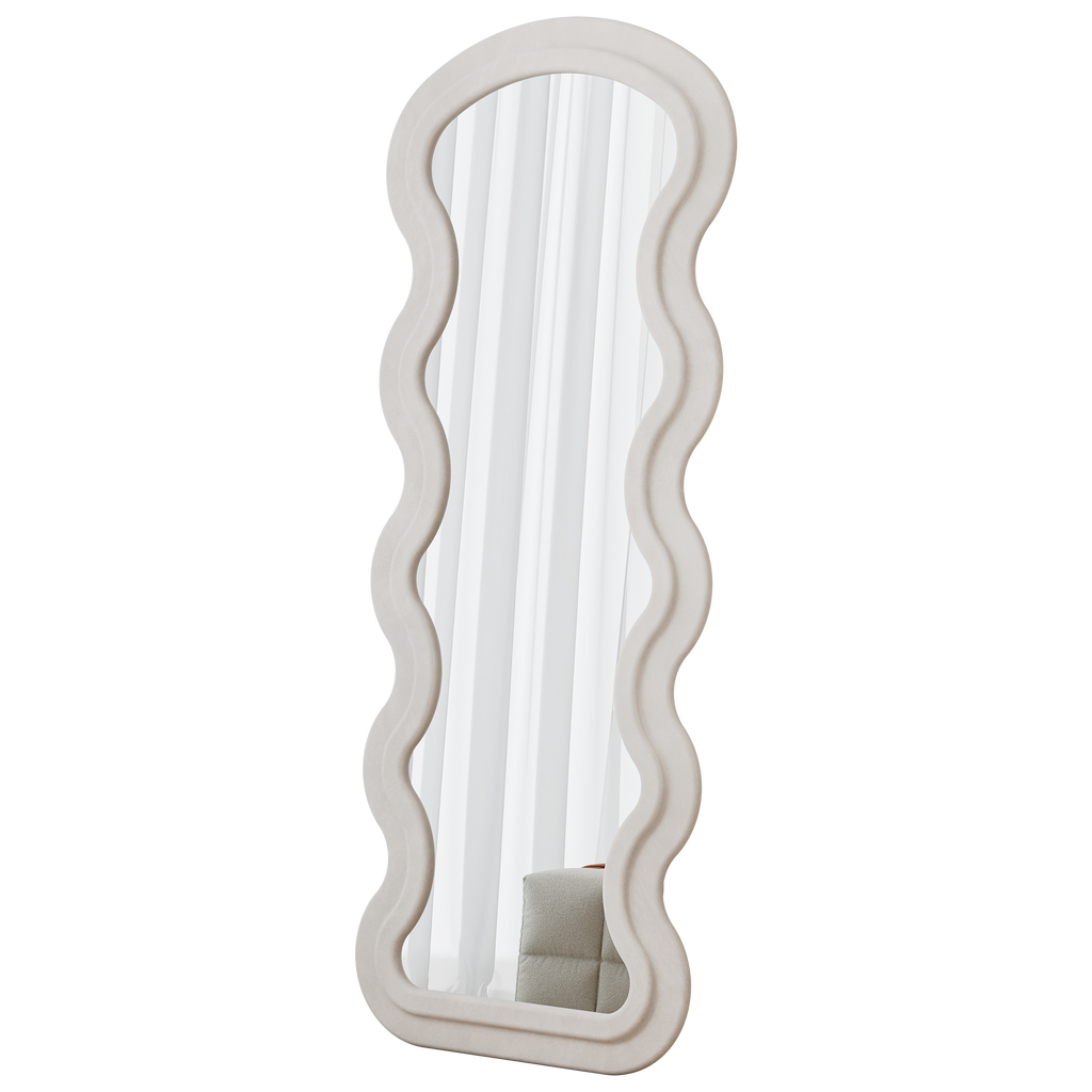 Flannel Full Length Wave Floor Mirror for Bedroom living room Hanging or Against The Wall(white)