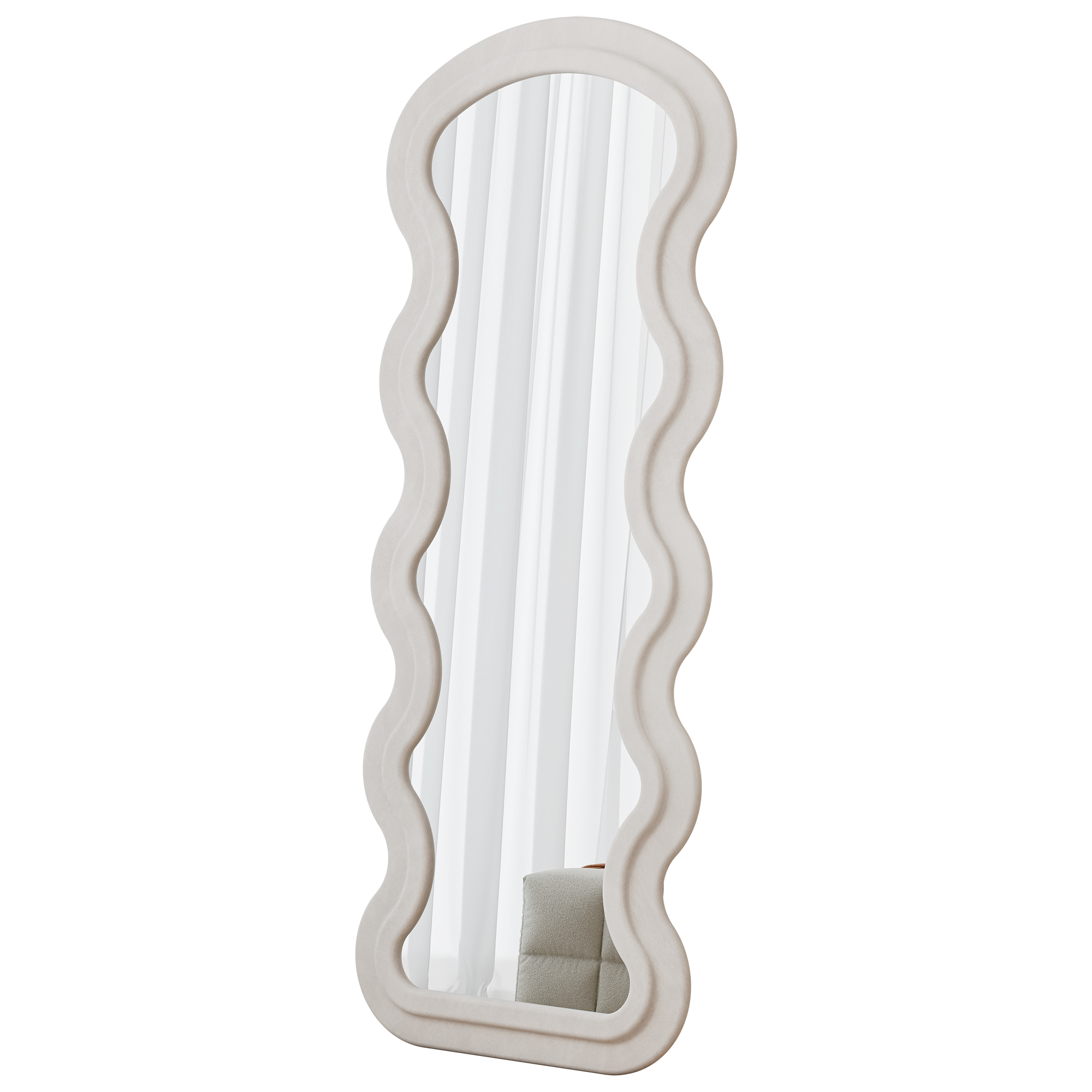 Flannel Full Length Wave Floor Mirror for Bedroom living room Hanging or Against The Wall(white)