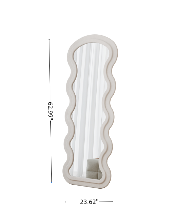 Flannel Full Length Wave Floor Mirror for Bedroom living room Hanging or Against The Wall(white)