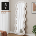 Flannel Full Length Wave Floor Mirror for Bedroom living room Hanging or Against The Wall(white)