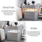 LED Nightstands 3 Drawer Dresser for Bedroom End Table with Acrylic Board LED Bedside Tables for Bedroom Living Room Bedside Furniture (White)