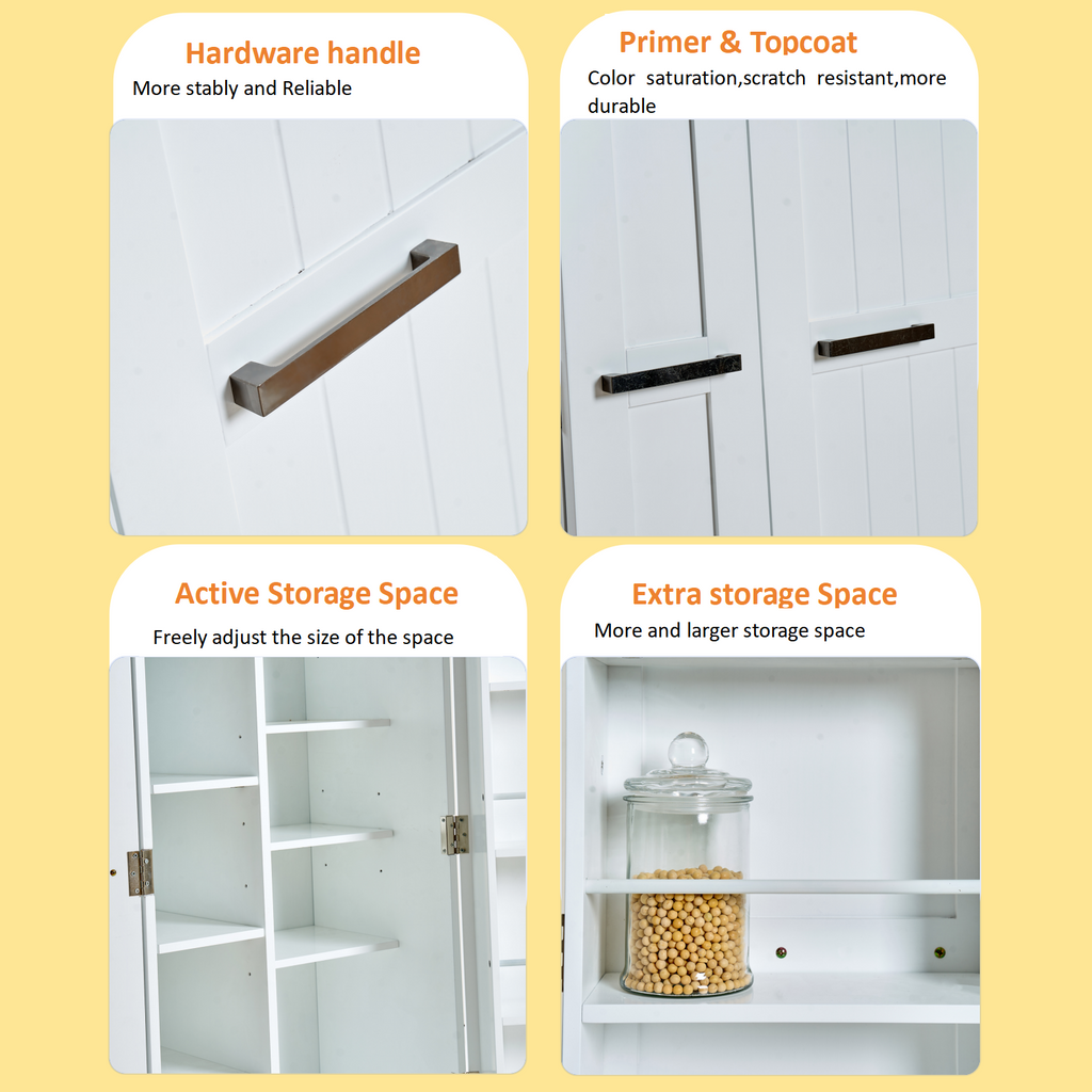 Elegant White MDF Kitchen Pantry with Adjustable Shelves.