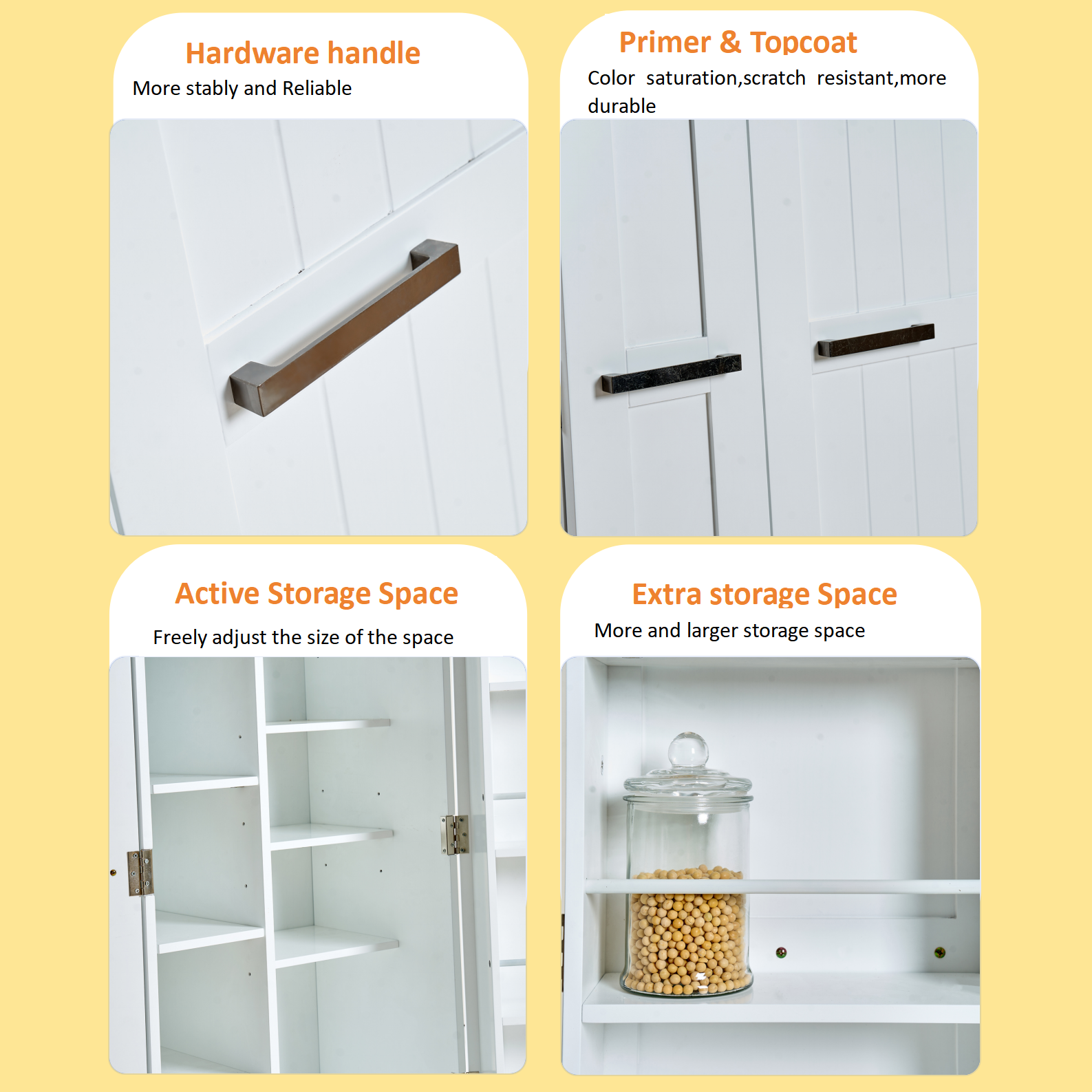 Elegant White MDF Kitchen Pantry with Adjustable Shelves.