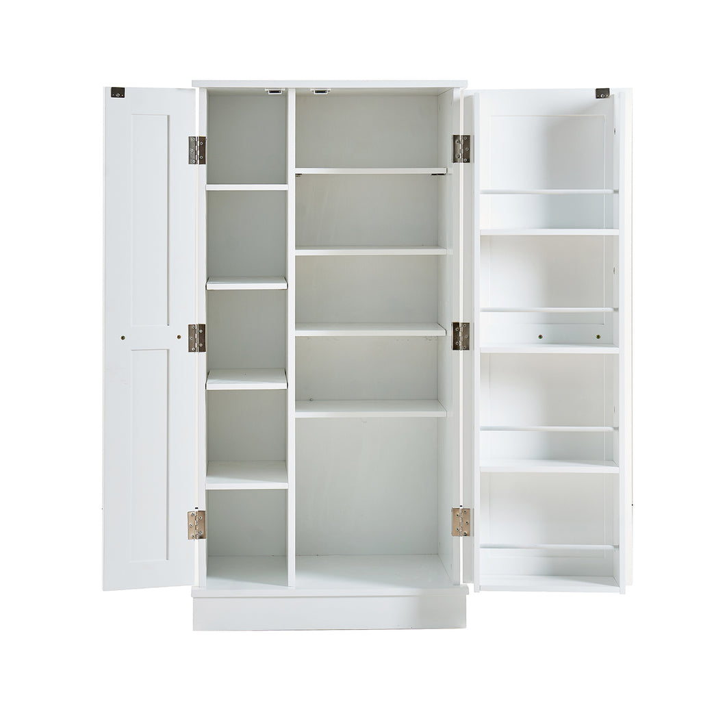 Elegant White MDF Kitchen Pantry with Adjustable Shelves.