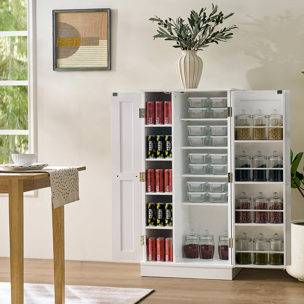 Elegant White MDF Kitchen Pantry with Adjustable Shelves.