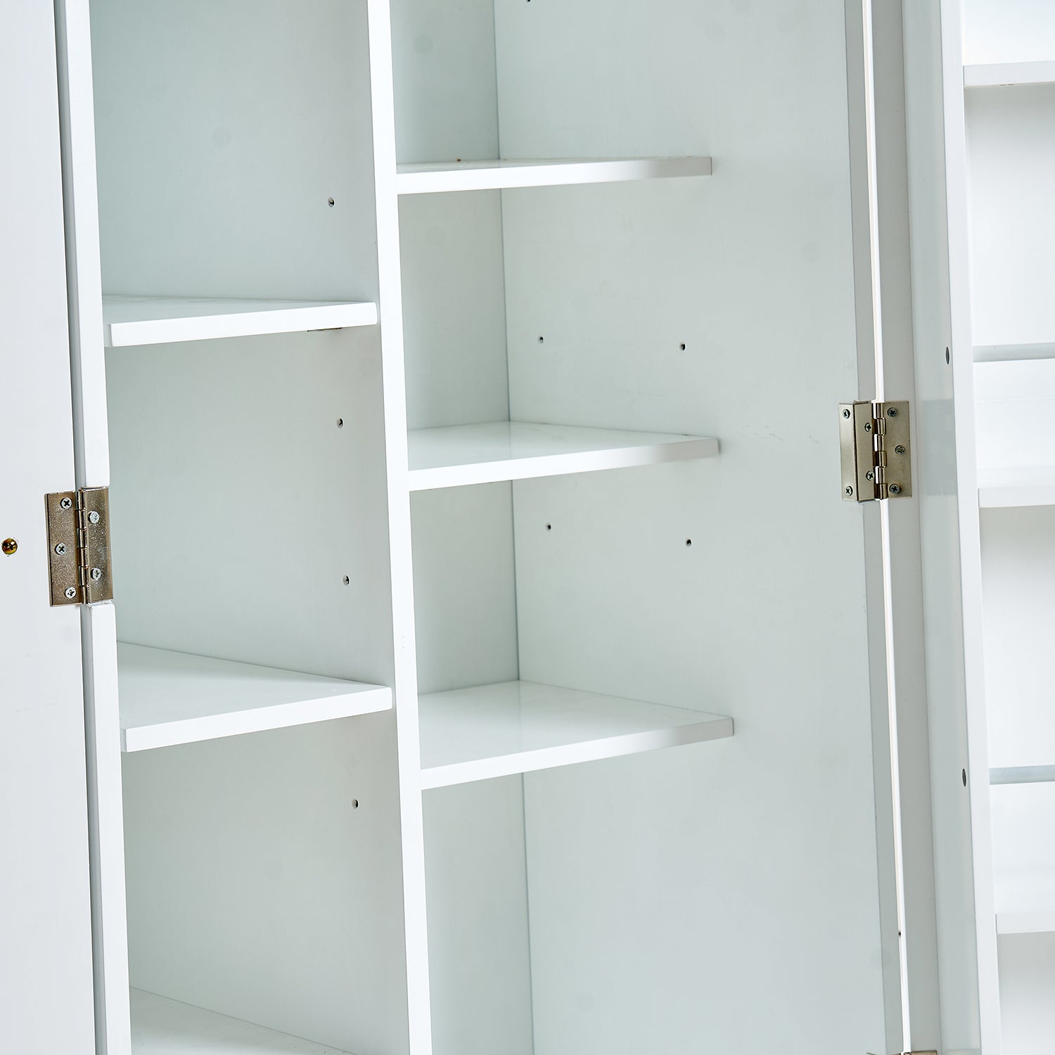 Elegant White MDF Kitchen Pantry with Adjustable Shelves.