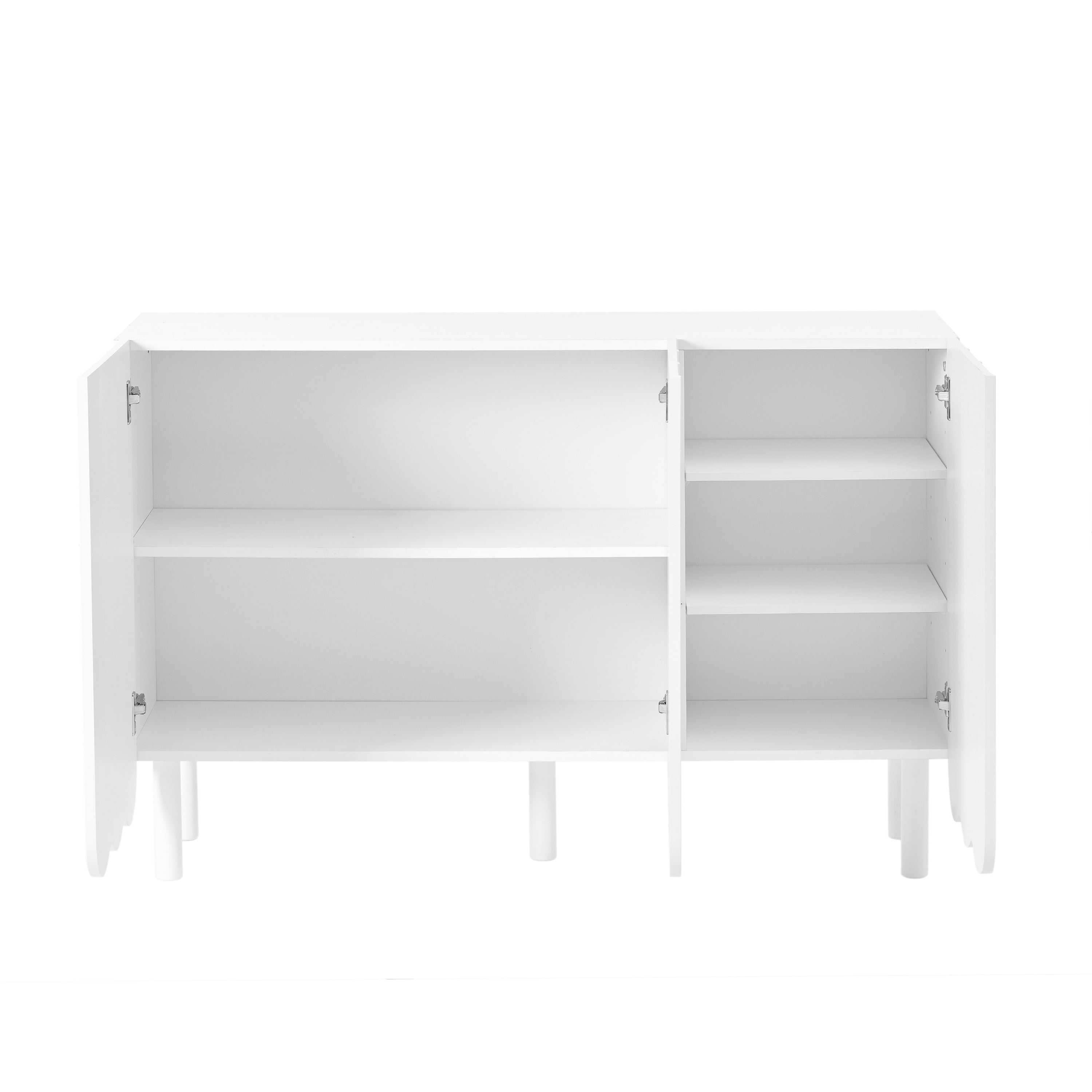 ON-TREND Cream Style Minimalist Shoe Cabinet with 5 Solid Wood Legs, Sideboard Buffet Cabinet with Adjustable Shelves, Large Storage Cabinet with Wave Doors for Living Room, White